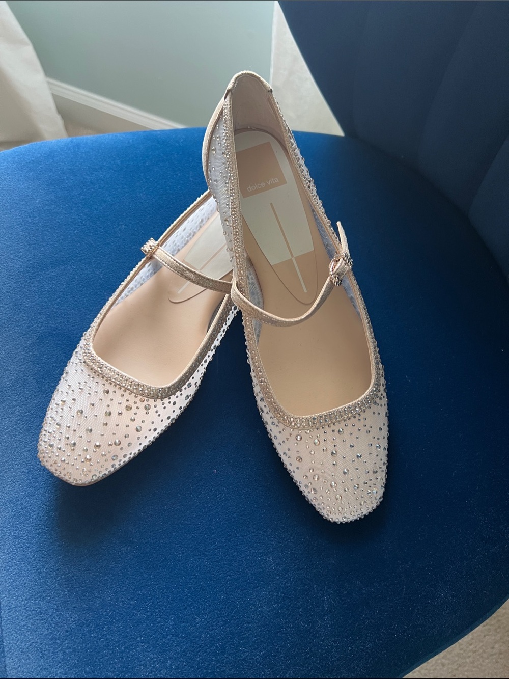 Dolce Vita Ivory Jeweled Mary Jane Flats with Strap
